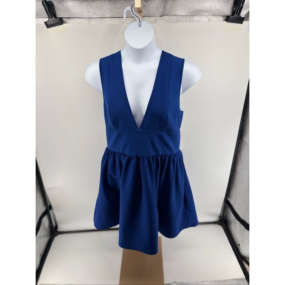 Banana Republic Anisa Mini Dress Blue Deep V Fit & Flare Sleeveless Size 16